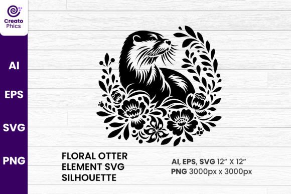 Floral Otter Silhouette for Embroidery Projects