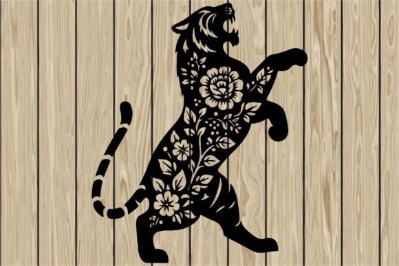 Floral Tiger Stencil SVG for Embroidery Projects