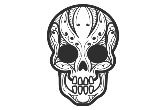 Patterned Skull Drawing. Floral Ornament