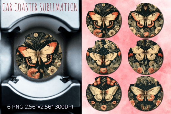 Vintage Floral Moth Car Coaster Design Review