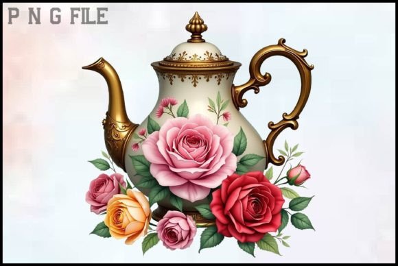 Watercolor Floral Teapot Clipart PNG